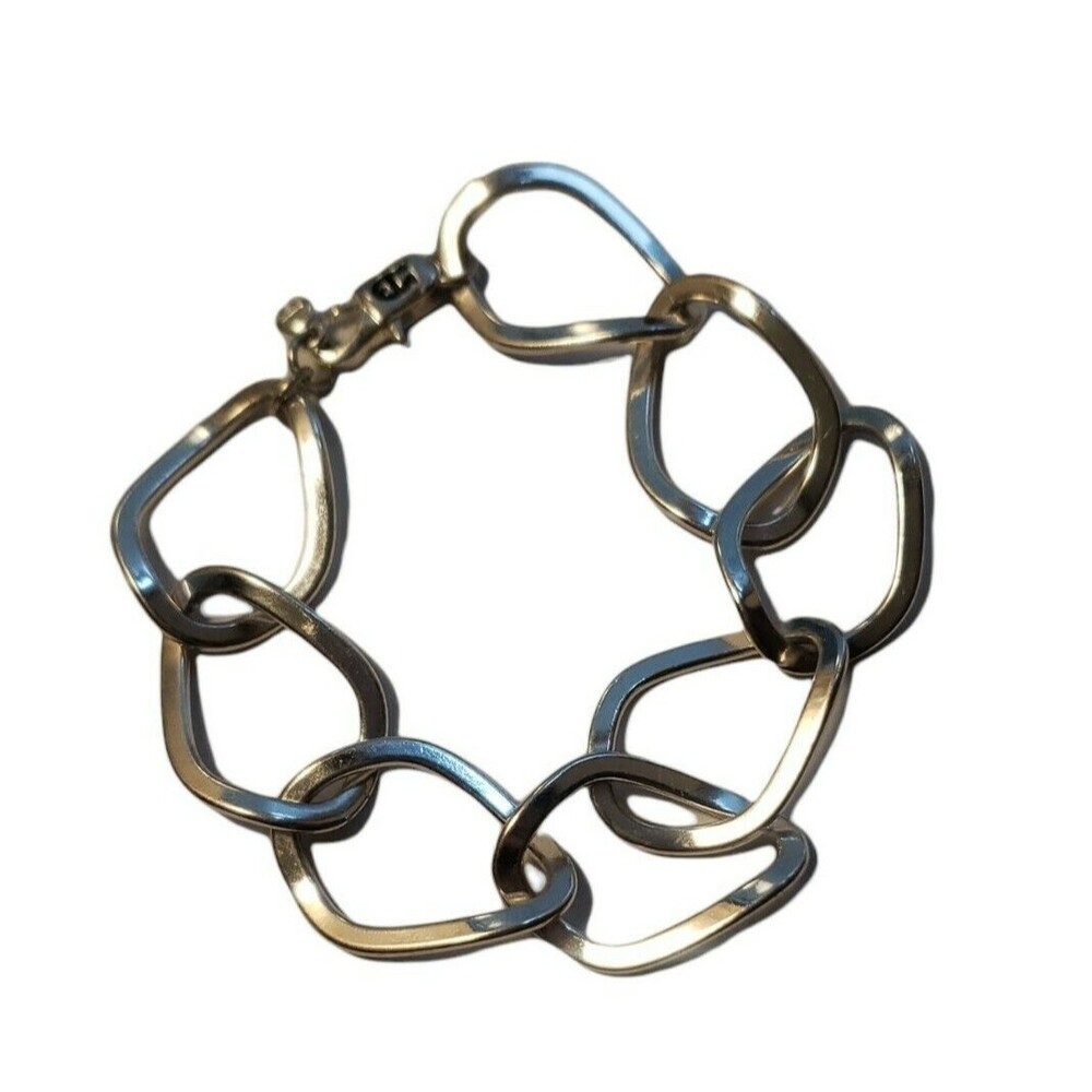 Etienne Aigner Silver Tone Open Link Bracelet Asymmetrical Interlocking Ovals